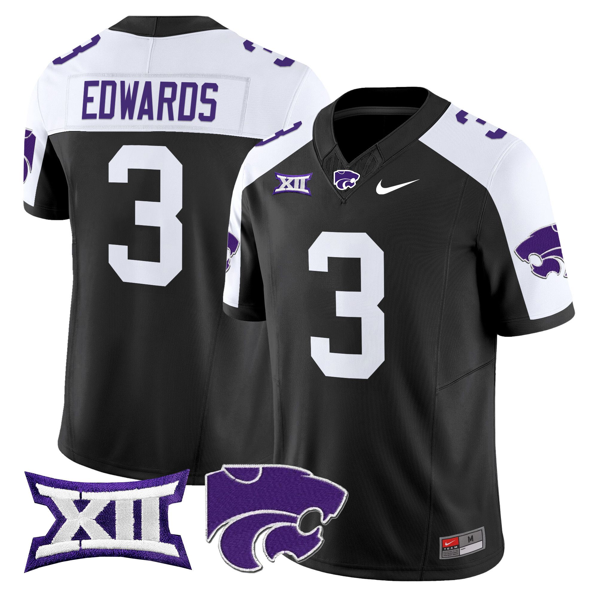 Men Kansas State Wildcats #3 Edwards Black Nike 2024 Vapor Limited NCAA Jersey->ncaa teams->NCAA Jersey
